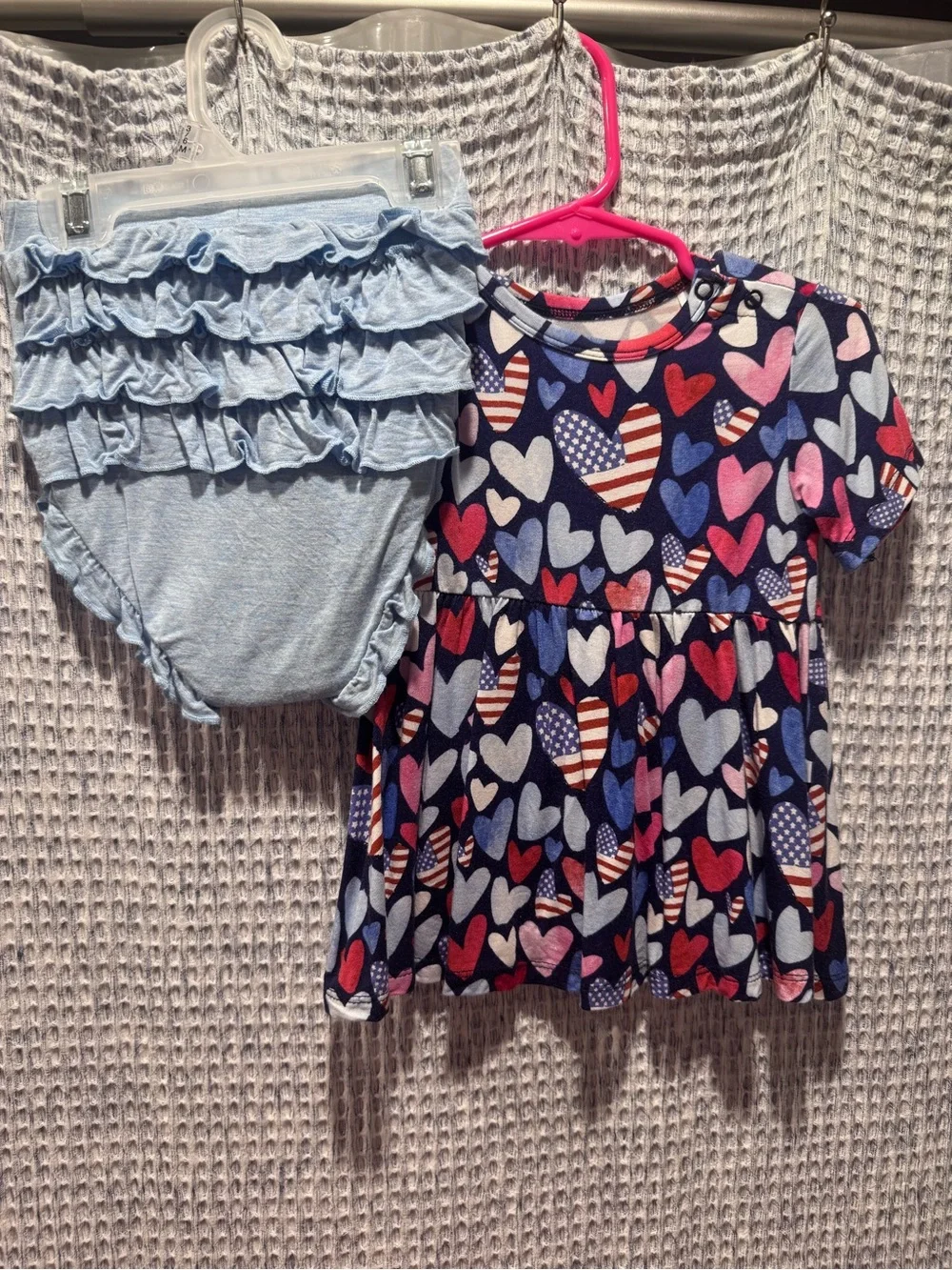 Posh Peanut Navy Heart-Print Dress with Light Blue Ruffle Diaper Cover